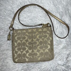 Coach Signature Crossbody Bag Gold Metallic Shoulder Handbag Small Classic